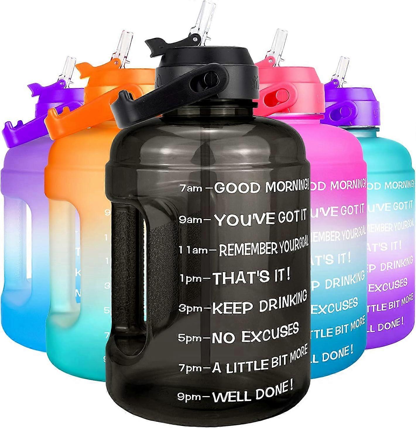 Motivational Water Bottle ,Large Capacity Water Jug with Straw & Time Marker (Black, 2.2L)