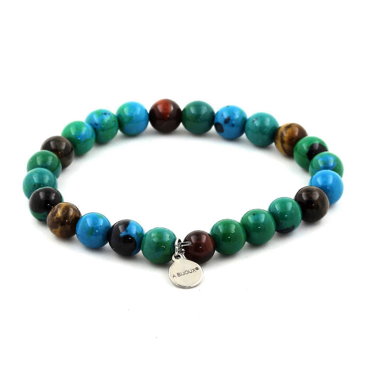 Multicolored Tiger Eye Beads Bracelet + Chrysocolla 8 mm