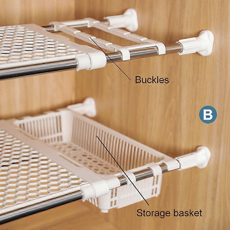 Telescopic Wardrobe Partition Board Nail-Free Wardrobe Layer Partition Storage Rack Cabinet Shelf Household