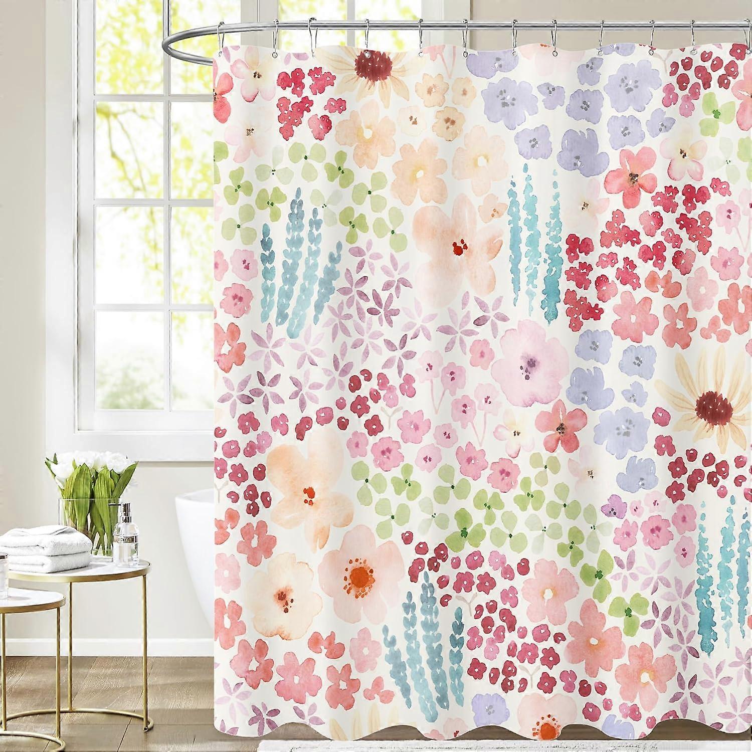 ستارة دش طويلة 72x84 ، ستارة دش حمام زهرية طويلة ، ستارة دش من قماش بوهو الوردي لطيف ، وات نباتي بوهيمي غير تقليدي