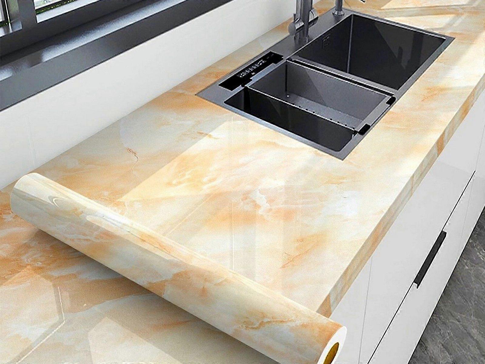 5M Marble Texture Wallpaper Kitchen Countertop Covering Sticker Yellow