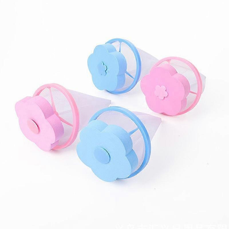 Reusable Washing Machine Lint Mesh Bag, 4-piece Floating Lint Collector, (blue-pink)