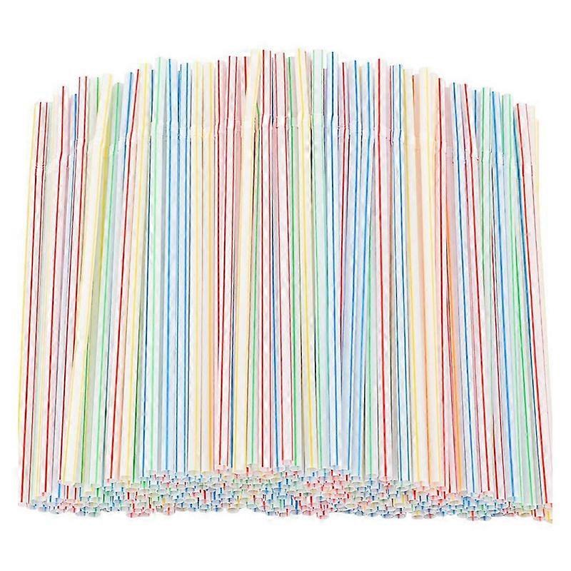 1000 Pcs Flexible Plastic Straws Striped Multi Colored Disposable Straw