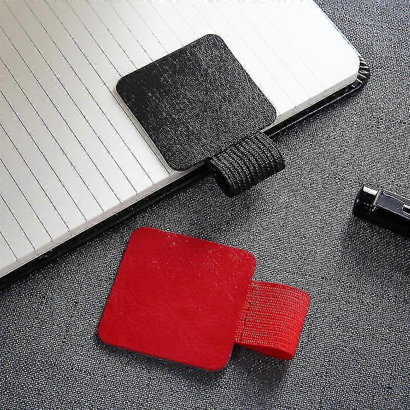 6pcs Square Self-adhesive Leather Pen Clip Pencil Elastic Loop For Notebooksblack+red