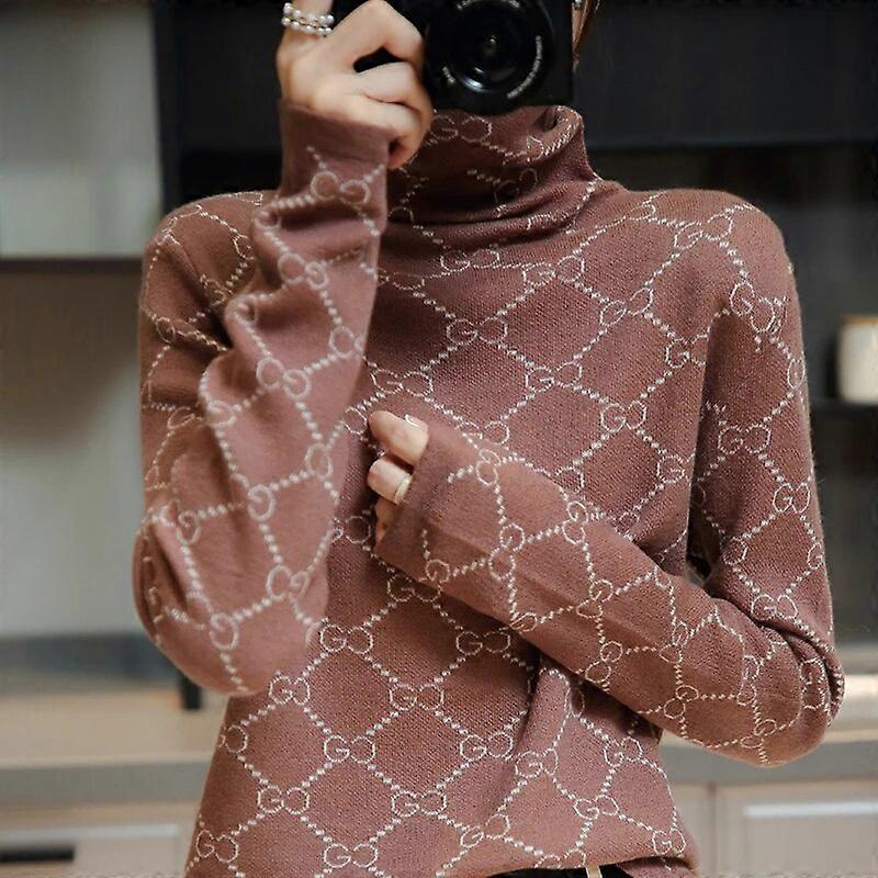 Pull 100% Pure Laine Pull Automne Et Hiver Col Haut Lettre Tempérament Élégant Tricoté Top Mode Polyvalent