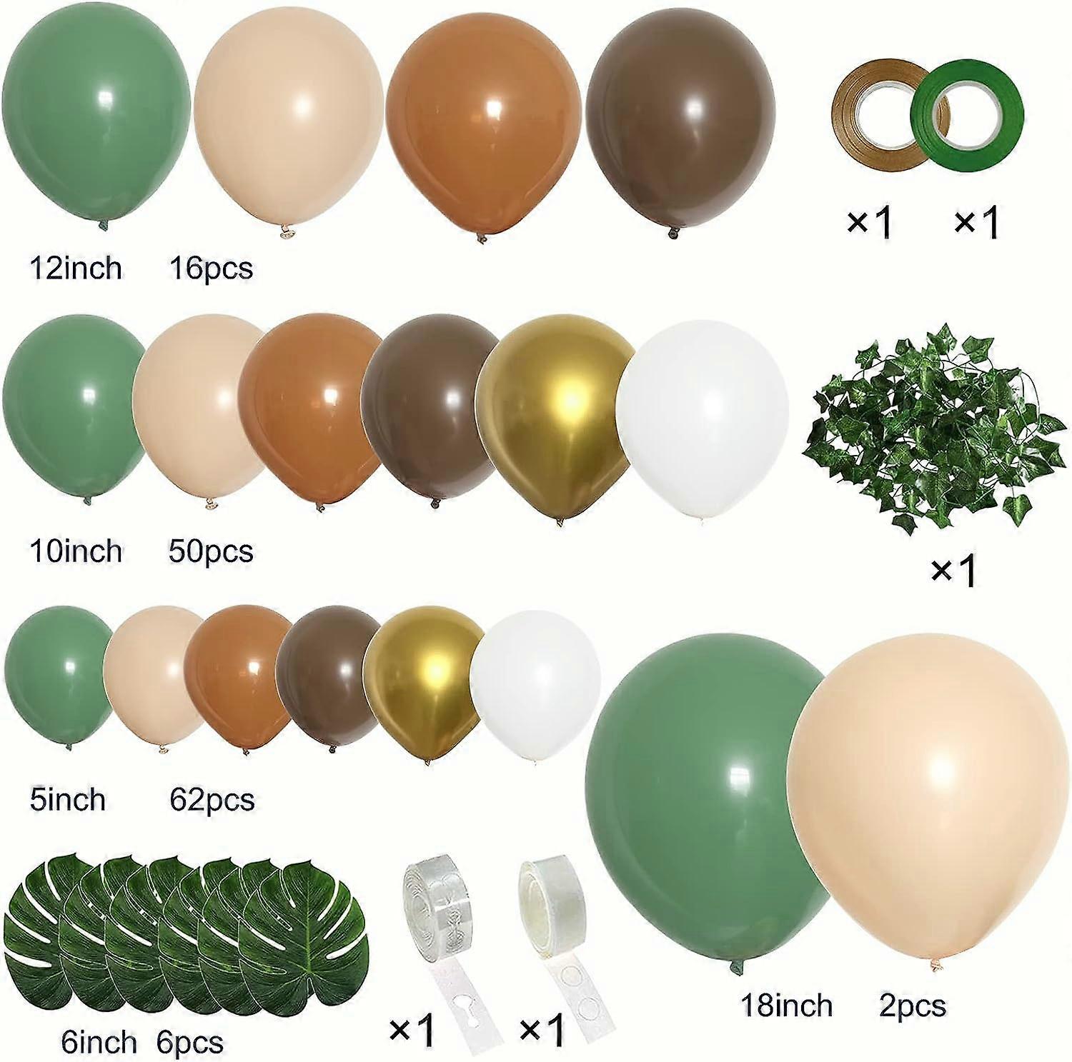 Sweet Baby Co. Brown Balloon Garland Kit - Neutral Safari Theme With 118 Balloons & Supplies