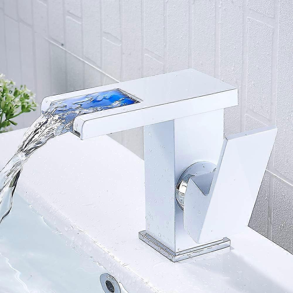 Waterfall LED Bathroom Faucet, White