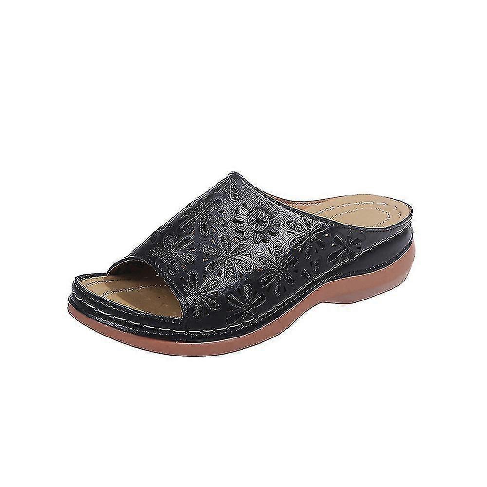 Kobiety Floral Hollow Out Slip On Wedge Kapcie Open Toe Oddychające Wygodne sandały