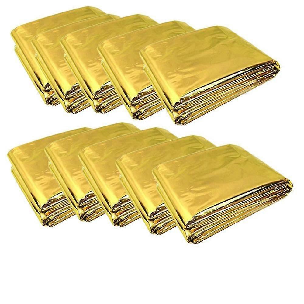 10 Pieces Emergency Blanket Folding Golden 210x160cm Silver + Golden