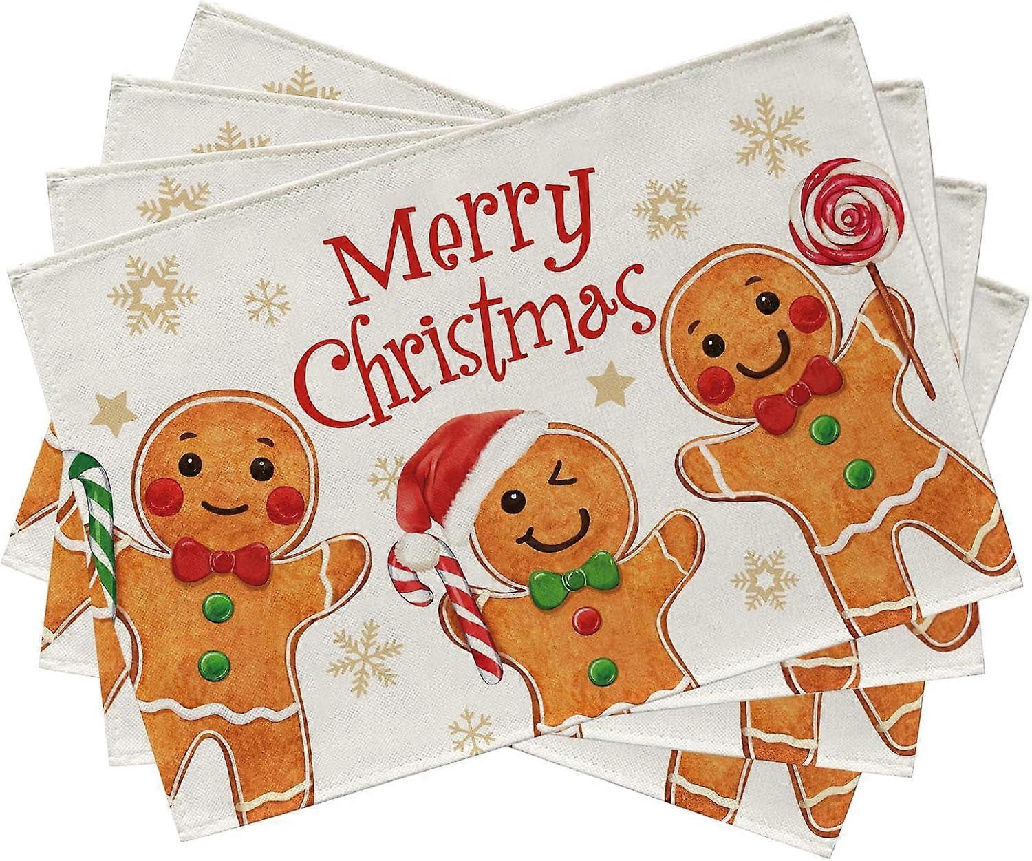 Merry Christmas Gingerbread Man Placemats Set of 4,Xmas Peppermint Candy Table Place Mats,12 x 18 In-Gingerbread Man-red
