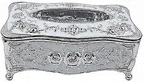 Tissue Box Square Plastic With Lace Edge Flowers Pattern (silver)