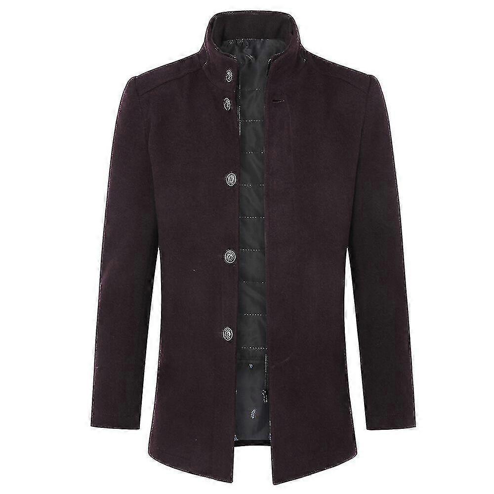 Mens Winter Warm Stand-up Collar Single-breasted Mid-length Μάλλινο παλτό PK