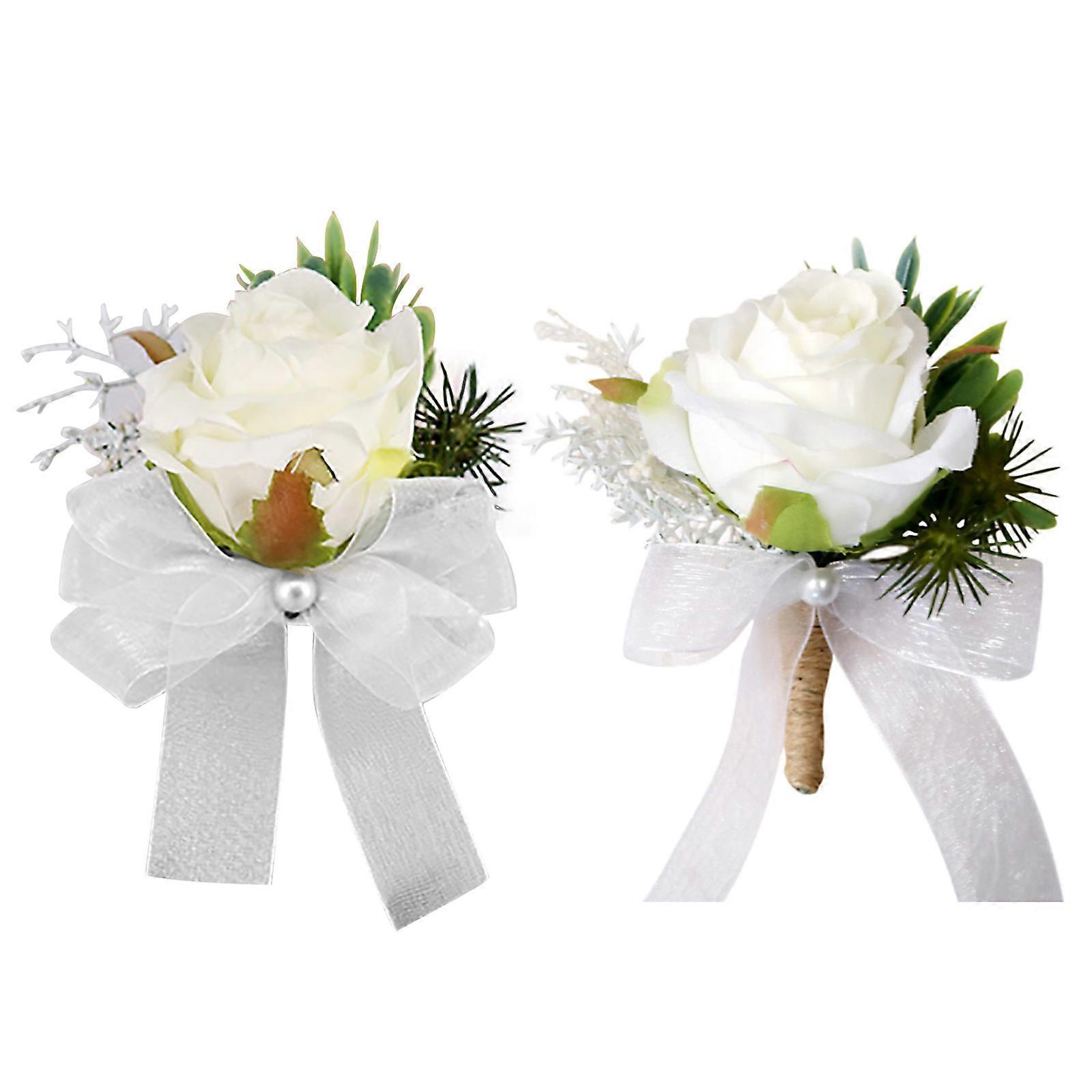 Minglan Bride and groom corsage wrist flower western forest style white and green theme wedding corsage Artificial Flora
