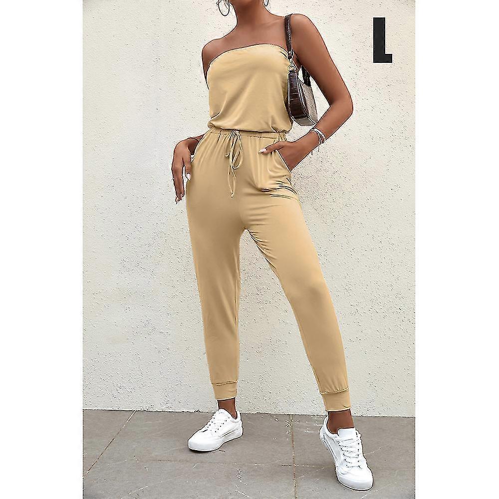 Women\'s Jumpsuit Bralette Solid Drawstring Waist Rompers For Summer Casual