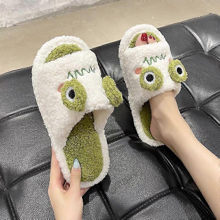 Cute Frog Slippers for Women Girls Fluffy Winter Warm Slippers Woman Cartoon Animal House Slippers Funny Shoes40-41