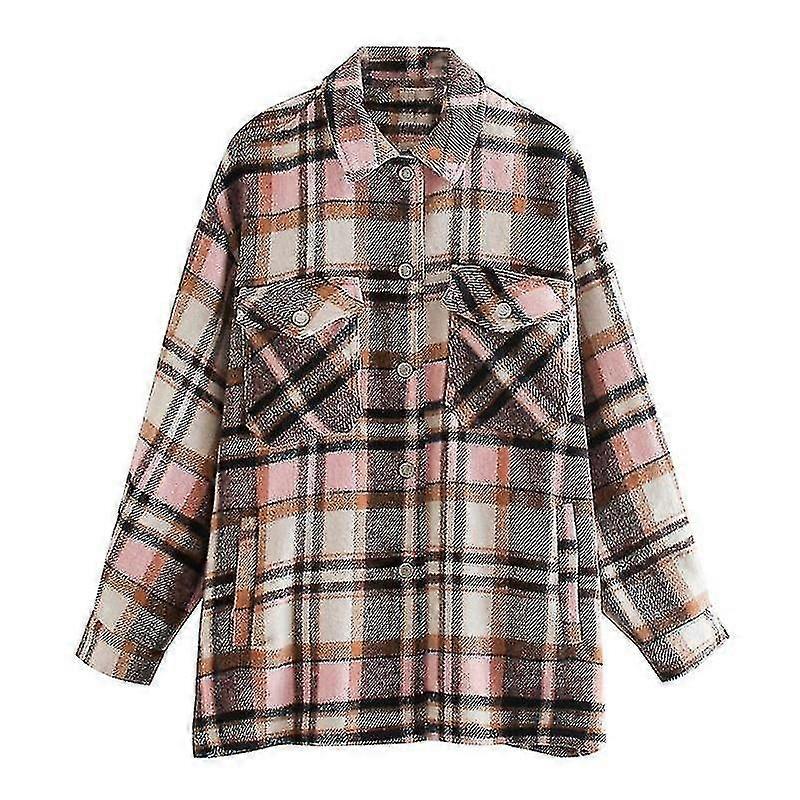 Elegant Loose Plaid Pattern With Pocket Long-sleeves Jacket