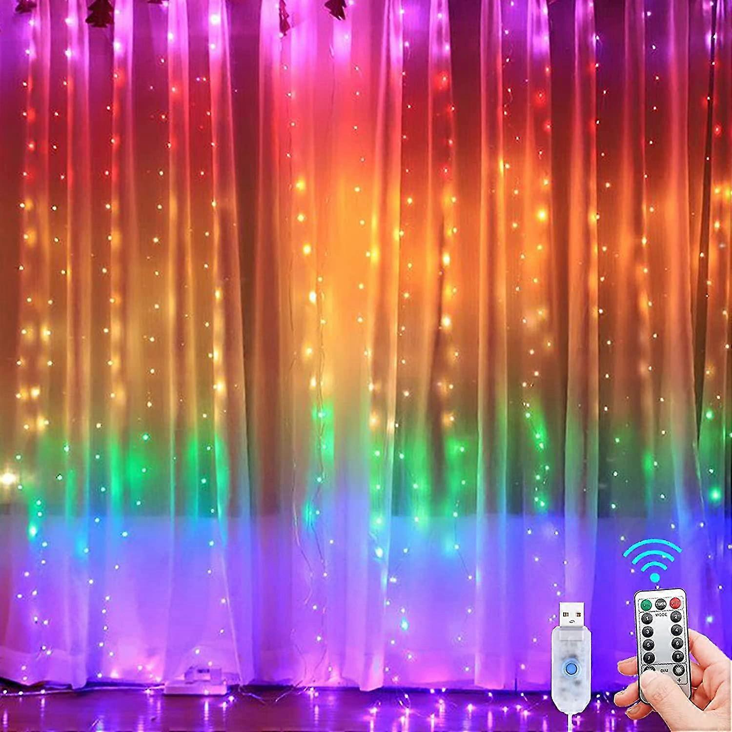 Indoor String Lights,3m3m, 300 Leds With 8 Modes Remote Control Adjustable Brightness(multicolor)