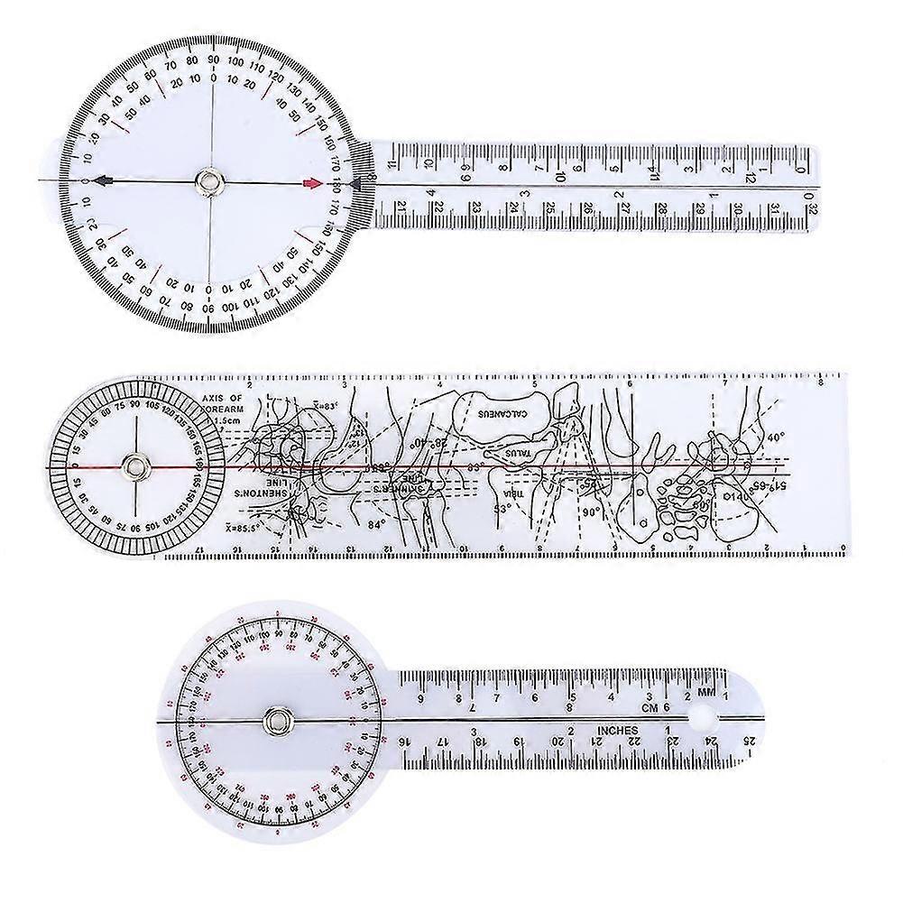 3pcs 6/8/10inch 360 Degree Protractor Angle Medical Ruler Spinal Goniometer