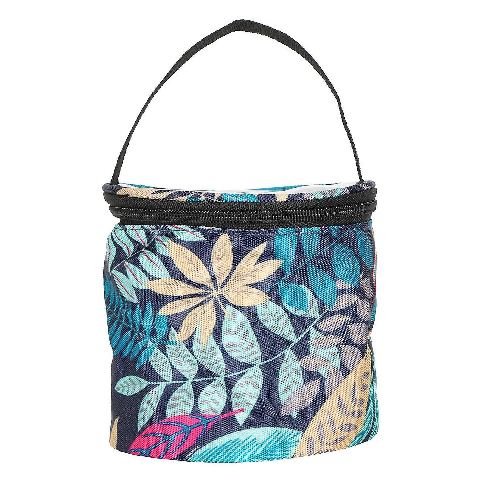Bucket Bag for Yarn Needle Storage: Leaf Pattern Oxford Cloth Compact Durable