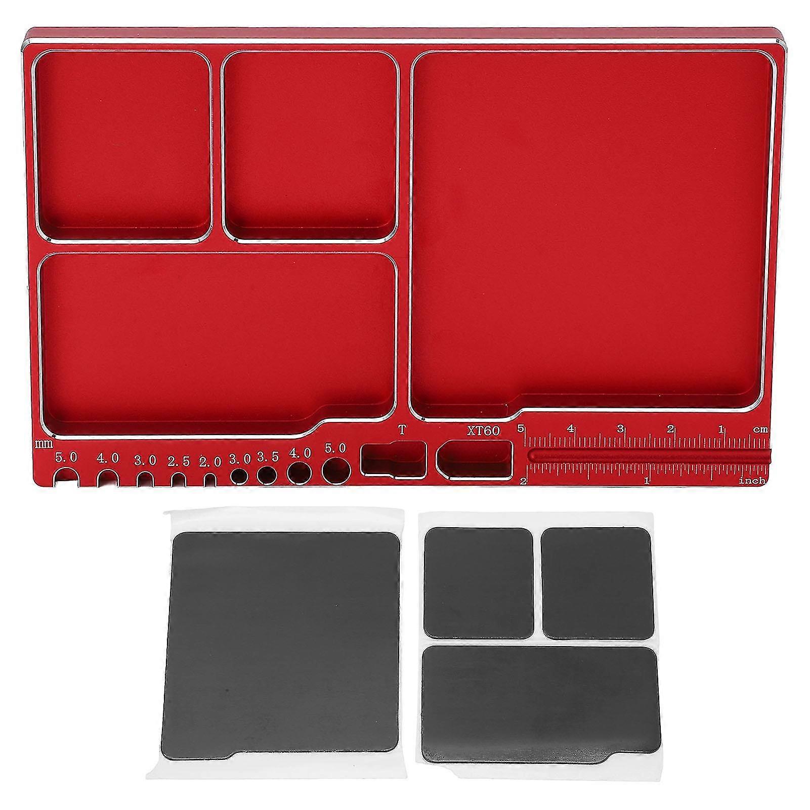 Magnetic Screw Tray with Magnetic Pad for RC Repair - Aluminium Alloy, Red
