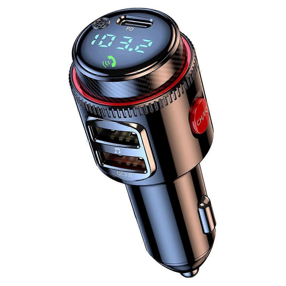 Car Bluetooth Adapter, Wireless FM Transmitter,Dual Fast Charging, Lighter Radio MP3 Player, HiFi Bass Sound