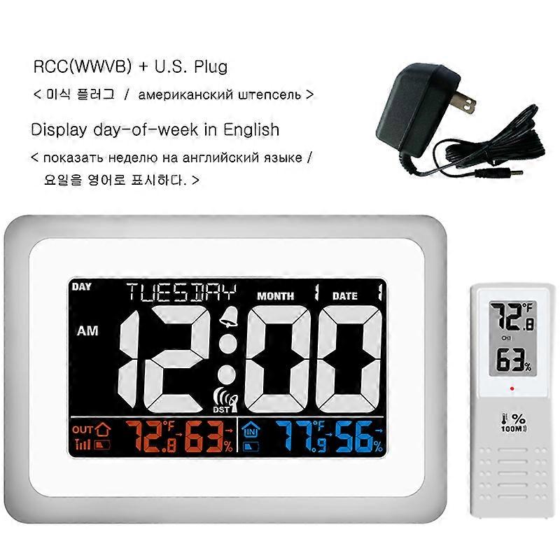 Digital LED Alarm Clock RCC Radio Controlled Wireless Weather Station Indoor Outdoor Temperature Thermometer Humidity Hygrometer