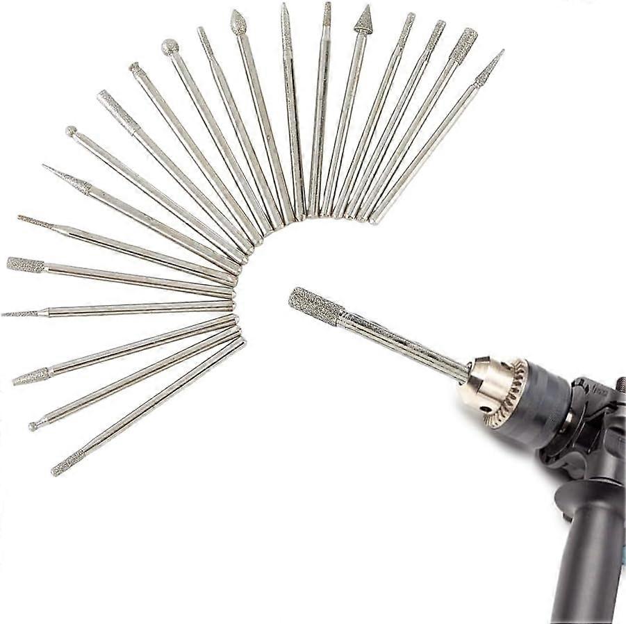 20Pcs Polishing Carving Tool Stone Carving Set Diamond Burr Bits with Rectangle Plastic Box for Carving Engraving Grinding Stone Glass Ceramics DIY