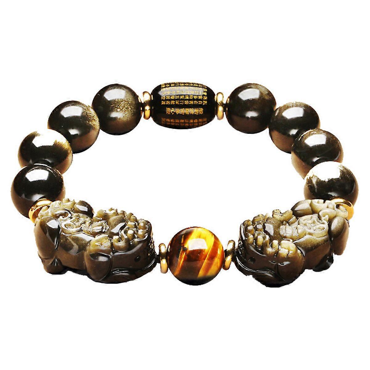 Natural Stretch Pi Xiu Obsidian Bracelet Crystal Bracelet with Tiger Eye Stone