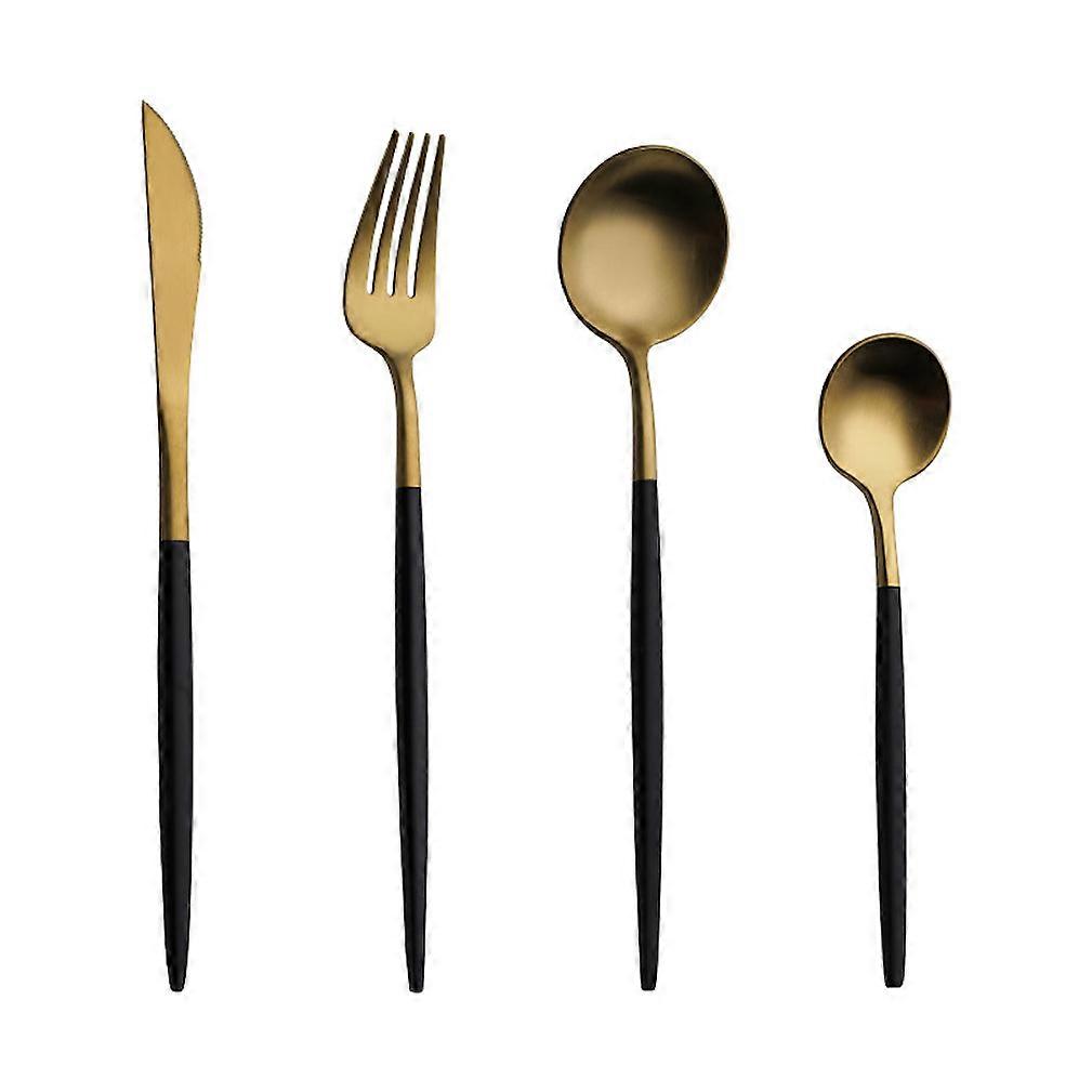 4pcs Cutlery Set Tableware Flatware Spoons Knife Fork Stainless Steel Black