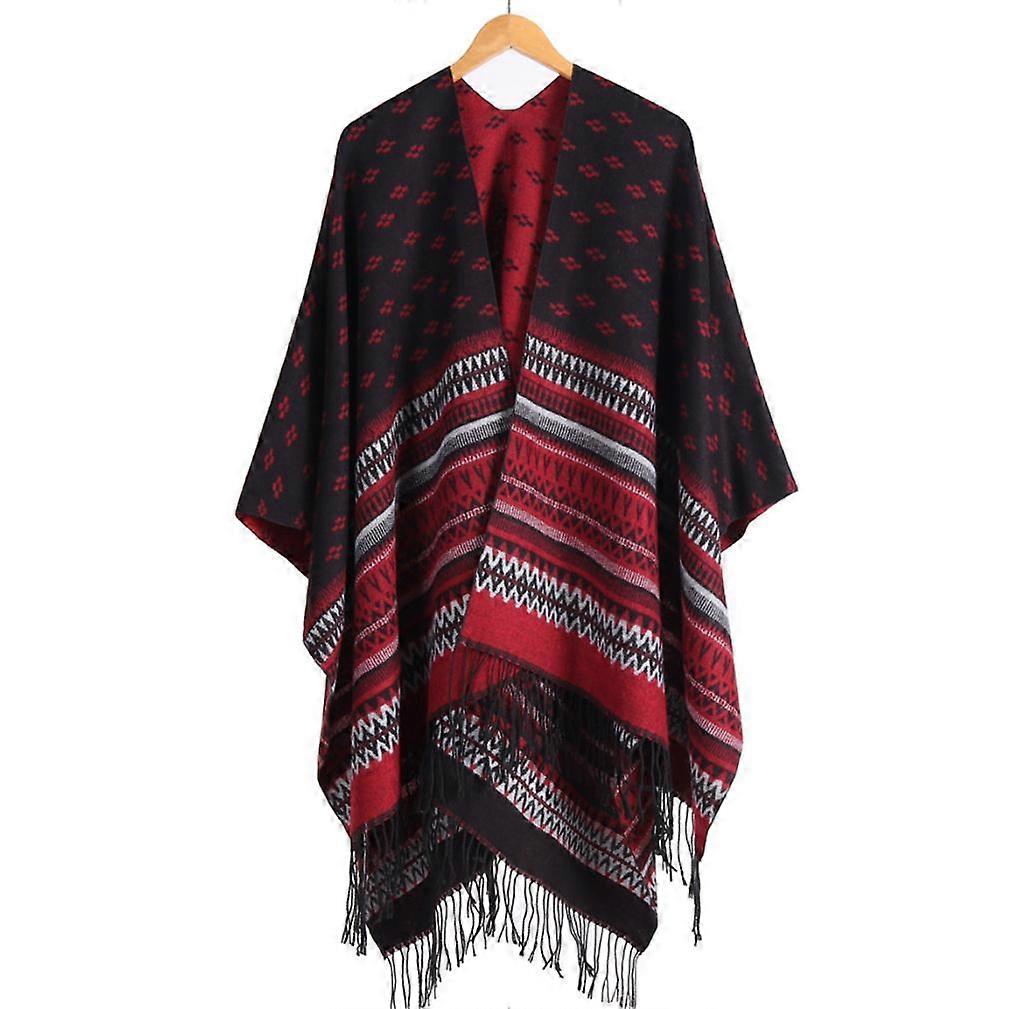 Fringed Shawl Wrap Pashmina Warm Scarf with Geometric Pattern for Lady