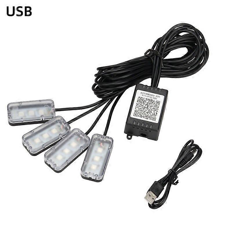 4PCS Car Atmosphere Led Foot Light USB Lighter Car environment decorative lights Auto Interior Ambient Lamps with APP control Motor Vehicle Lighting