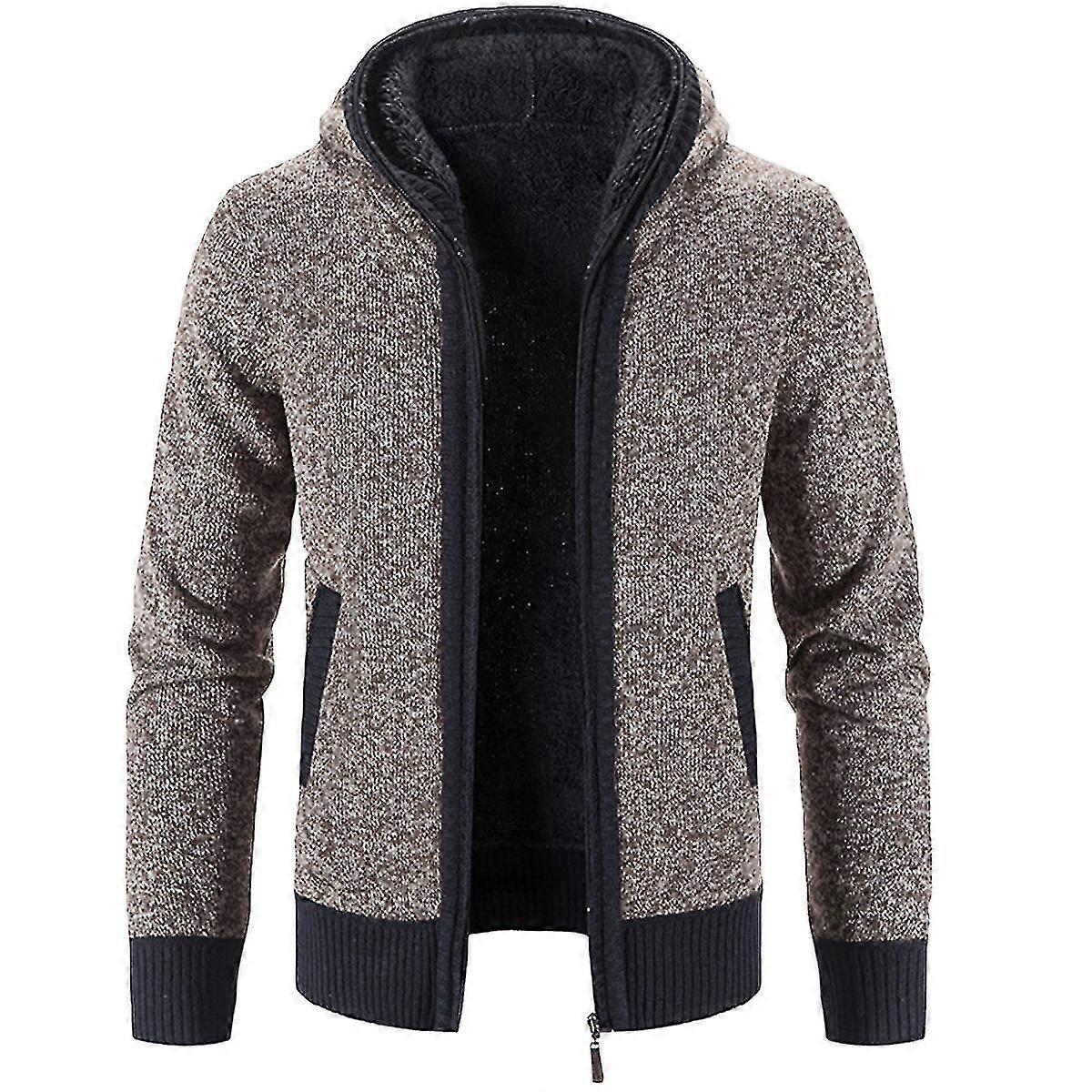 גברים חורף קפוצ'ון עבה קרדיגן פליז מרופד סוודר סריג (xiatian)
