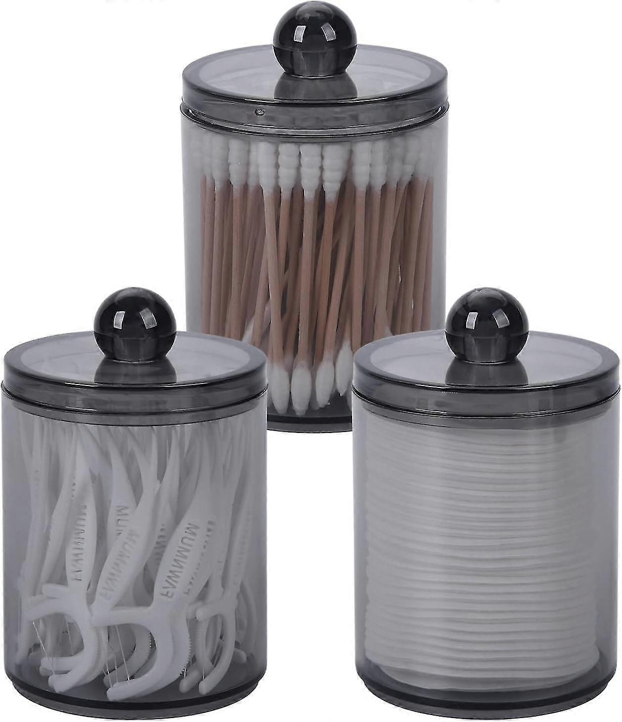 لموزع مسحة القطن 3 عبوات - حامل برعم القطن في برطمانات صيدلية بلاستيكية مع أغطية ، موزع حاويات الحمام لمسحات القطن ، روابط الشعر ، أ