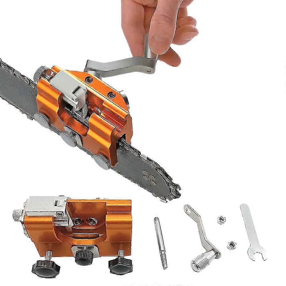 Chainsaw Chain Sharpener Portable Manual Chainsaw Sharpener With Crank Suitable For All Kinds Of Saws, 1 Piece, Yellow-MXBC