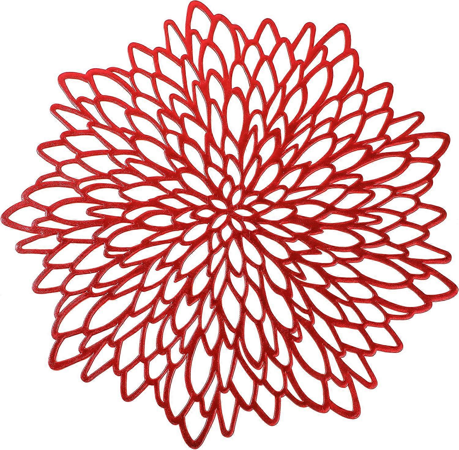 6 Pack Red Metallic Round Placemats Leaf Dining Table Decor