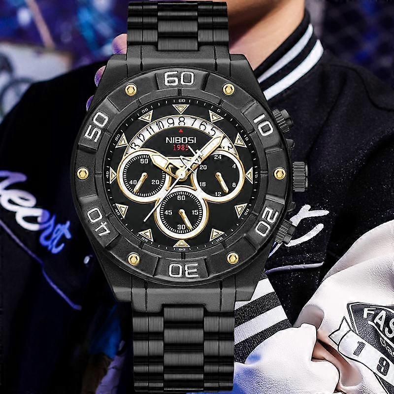 NIBOSI μόδα μεγάλα ανδρικά ρολόγια Top Brand πολυτελές χρυσό χαλαζία από ανοξείδωτο χάλυβα ρολόι για τους άνδρες αδιάβροχο άθλημα Relogio Masculino