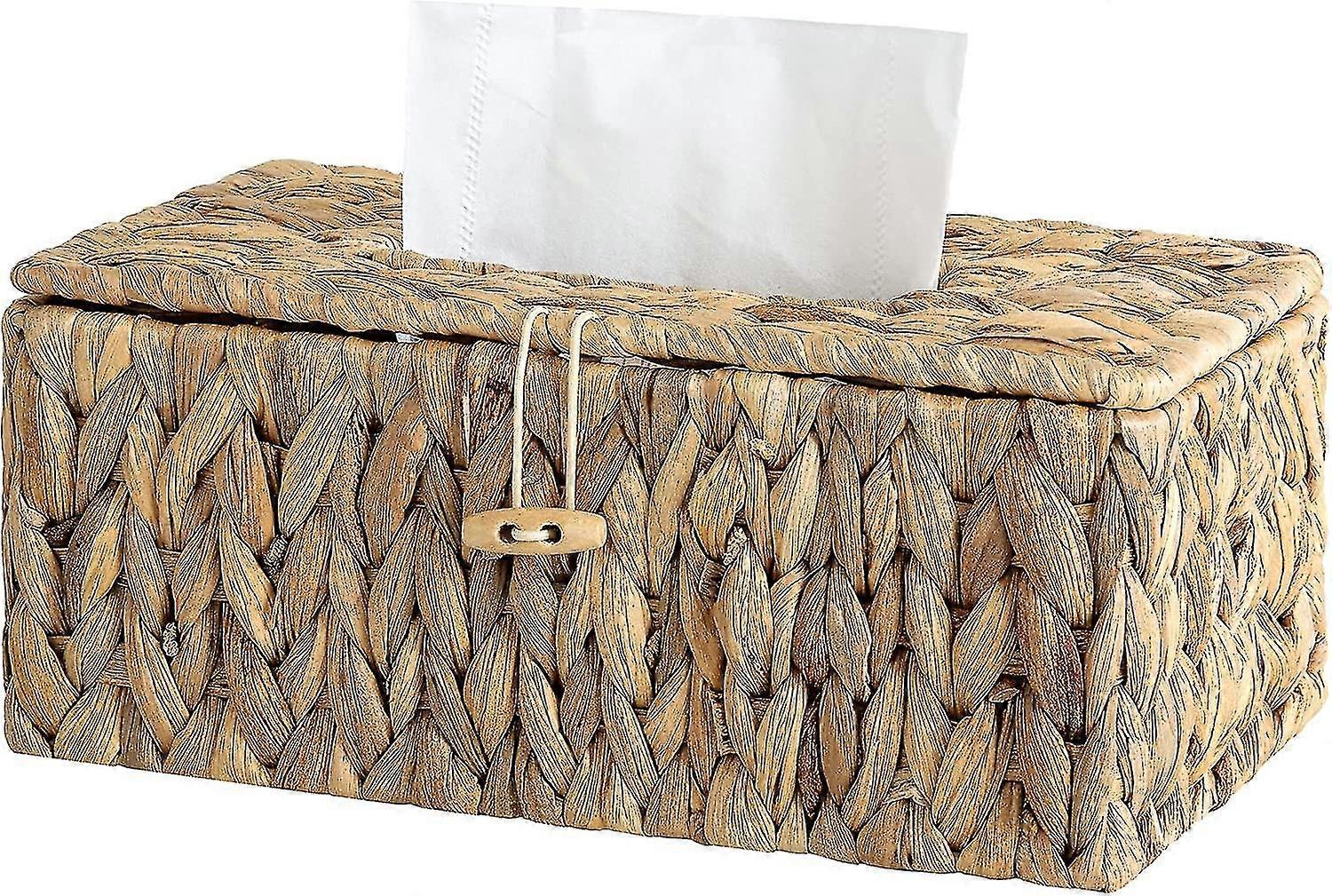 حامل منديل من الخوص ، غطاء صندوق مناديل صفير الماء ، حامل صندوق مناديل زخرفي مع غطاء ، موزع منديل منسوج يدويا ، عبوة واحدة ، 10 بوصة طول × 6 بوصة عرض × 4 بوصة ارتفاع
