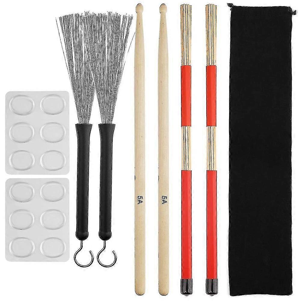 Drum Sticks Set,5a Maple Wood Drum Sticks,drum Rods Brushes,retractable Drum Wire Brushes,drum Damp