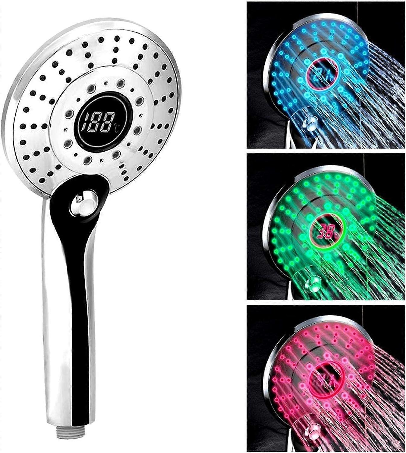 Promotional sales LED Shower Head, 3 Colors Hand Held LED Shower Head, Temperature Control, 3 Spray Modes, Digital Temperature Display, Enjoy the Show