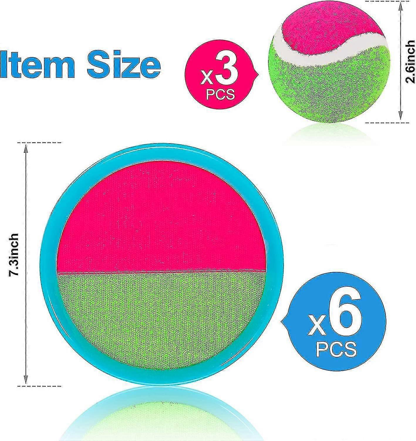 Toss And Catch Ball Set, Catch Game Toys For Kids, Beach Toys Paddle Ball Game Set With 6