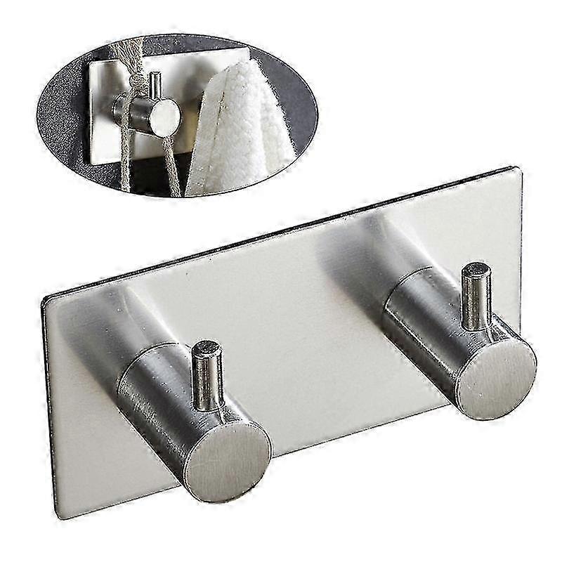Stainless Steel Self Adhesive Hooks 2-Hook Wall Mount Heavy Duty