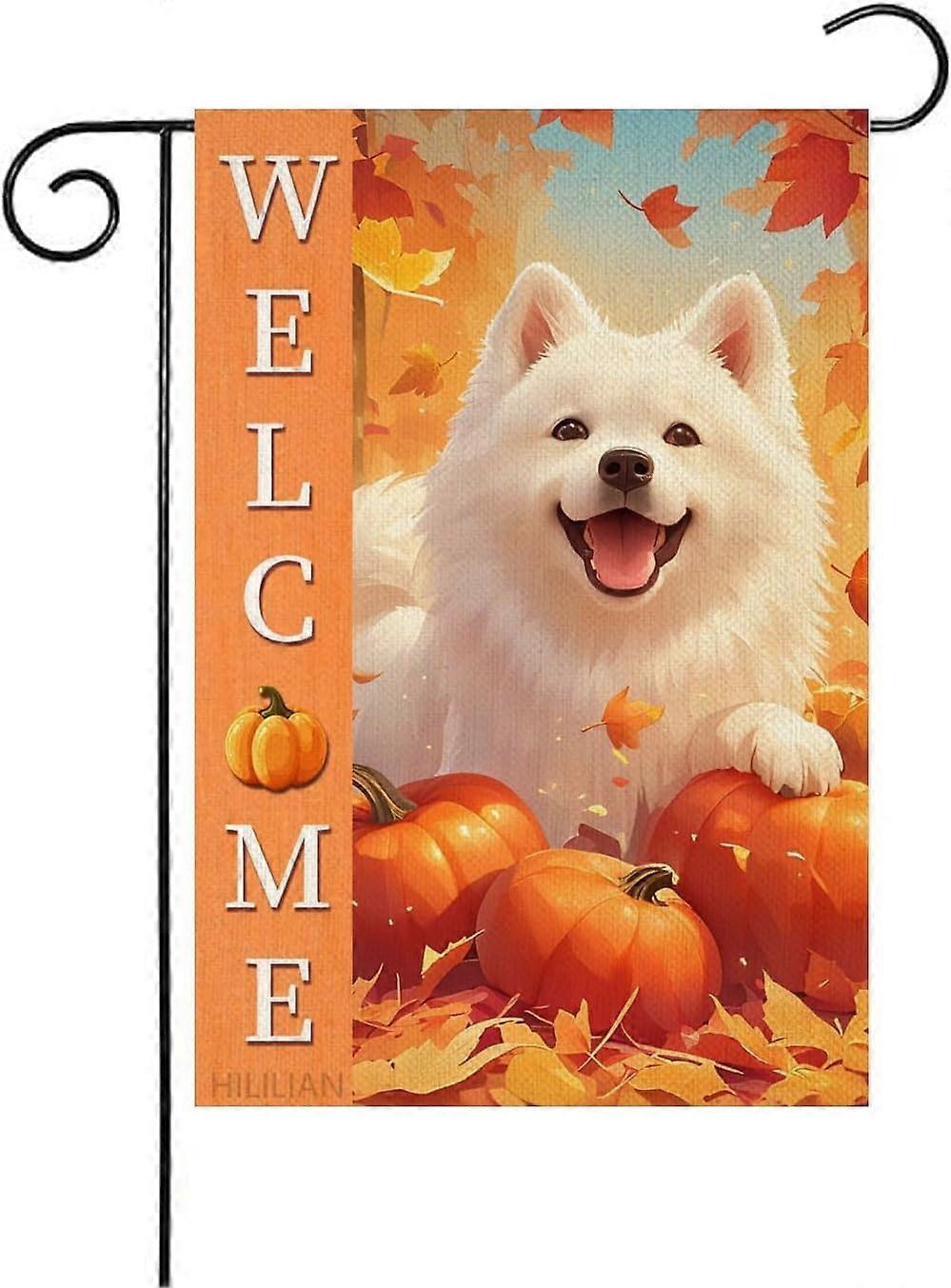 Samoyed Flag 12x18 Double Sided, Pumpkins Garden Flags(6255)