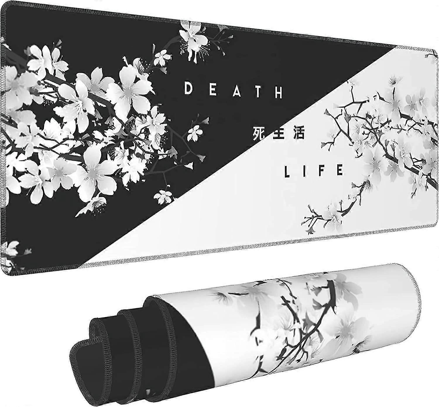 Extended Desk Mat With Bla White Cherry Blossom Design, Sakura Death Life Theme, Non-slip Rubber Base, Stitched Edge, Large Xl Playmat For Ga La,6565