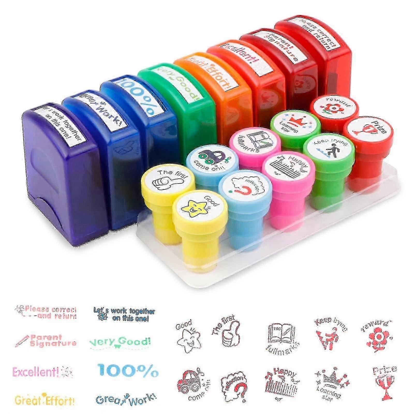 18pcs Lærer Stempler For klasserommet, Self-inking motiverende karaktersetting stempler Lærer Rekvisita, Parent Sign
