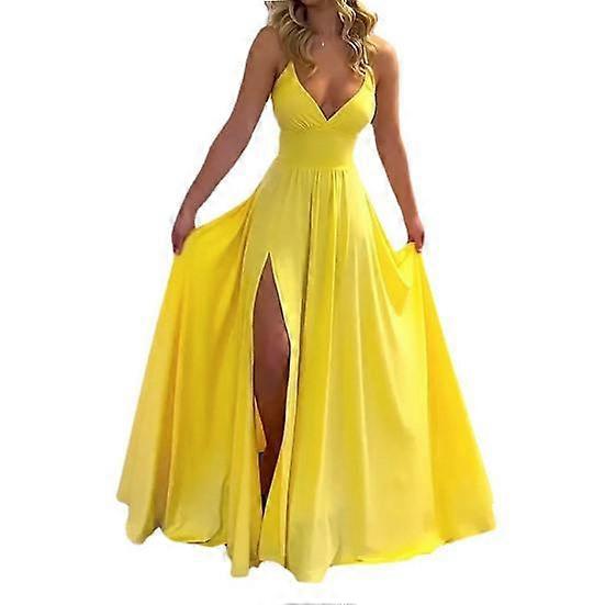Women Ball Gown Off Shoulder Low-cut V Neck Backless Sleeveless Solid Color Split Hem Pleated Tight High Waist Floor Length Evening Dress