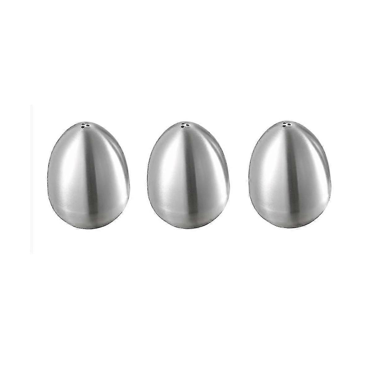3pcs Stainless Steel Pepper Shaker Egg Shaped Salt Shaker Set Kitchen Tool,silver
