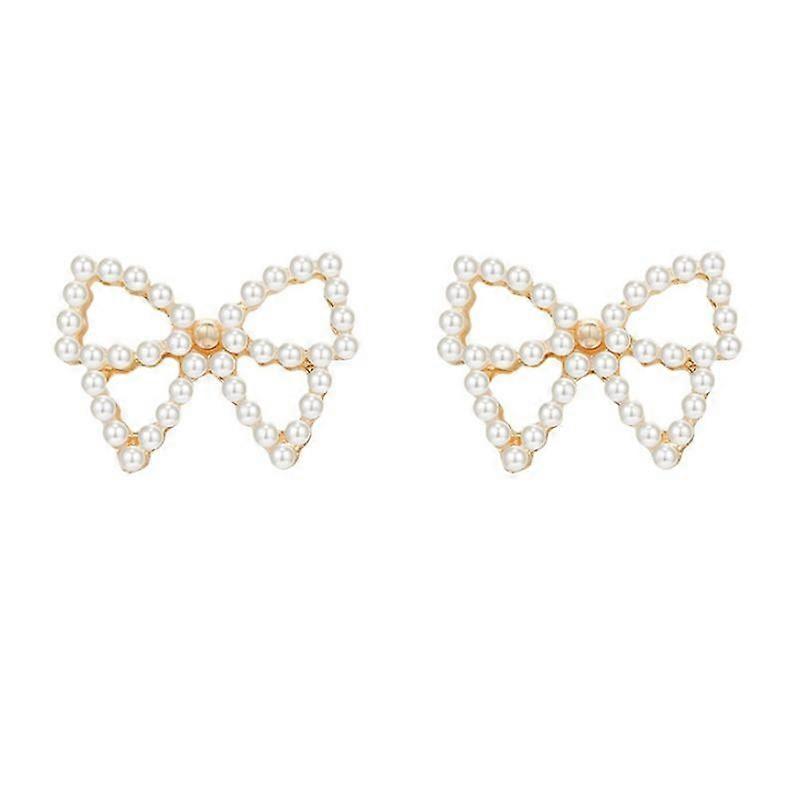 (Elegant Bow Pearl Stud Earrings