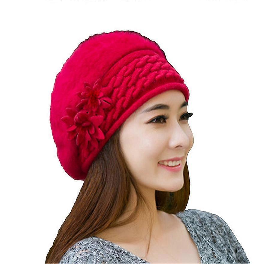 Women's Winter Two-flower Pattern Thickened Soft and Comfortable Warm and Cold-proof Woolen Hat