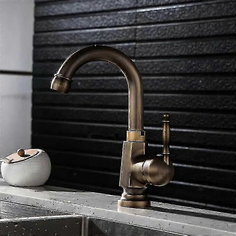 Finition Bronze Antique Laiton Bassin Cuisine Robinet D’eau Chaude Et Froide 360 Rotation Poignée Unique Mitigeur Robinet ZOC