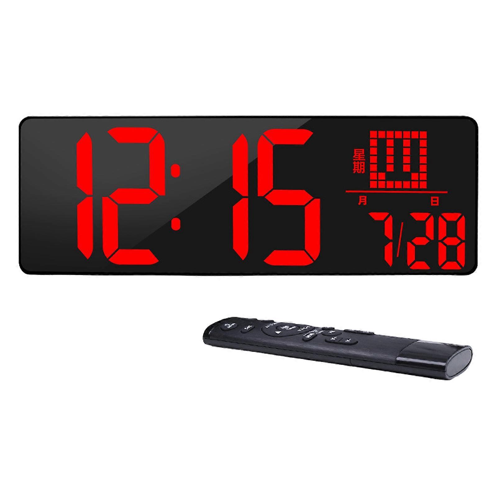 Remote Control LED Wall Clock, 16.5in Large Display With Temperature, Date For Living Room & Gym